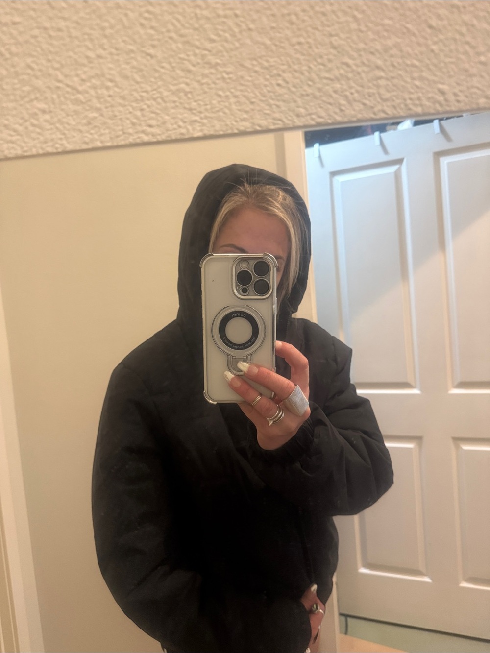 Hooded Black Puffer Jacket - Casual Coat